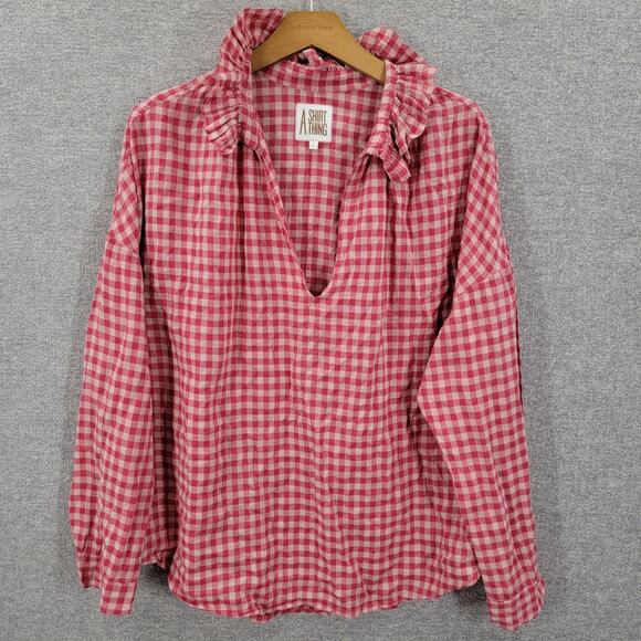 A Shirt Thing Tops - A SHIRT THING GINGHAM BLOUSE, SIZE L